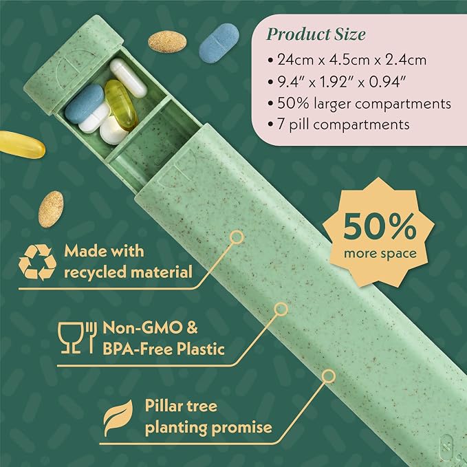 Pillar Plus - Aesthetic 7 XL Day Pill Organizer | BPA-Free Wheat Straw Medicine - Image 2