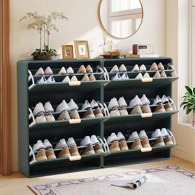 Hidden Shoe Cabinet with Drawer, Free Standing Narrow Shoe Rack Cabinet - Image 7