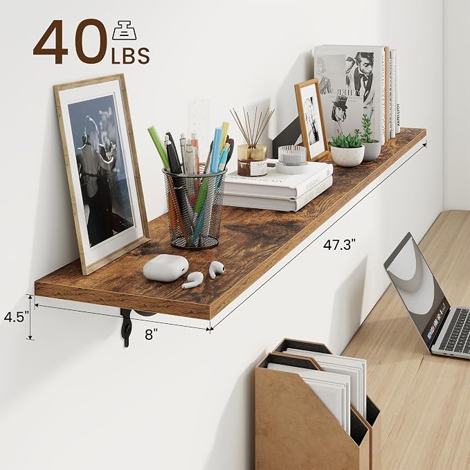 RICHFOCUS Floating Shelves for Wall Decor, 47.3W x 8D Shelves Set of 2 - Image 3