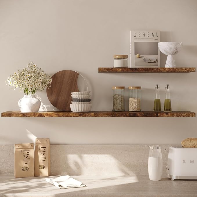 Wall Shelf Set of 3, Rustic Brown Floating Shelves 24 in W x 10 in D x 1 in H - Image 5