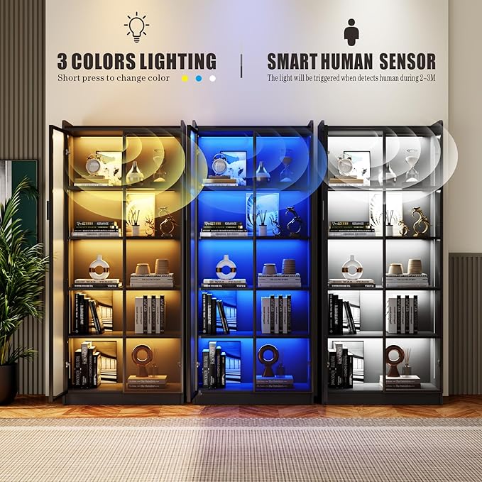 Display Cabinet with Doors and Adjustable Shelves, 5 Tier Display Case - Image 3