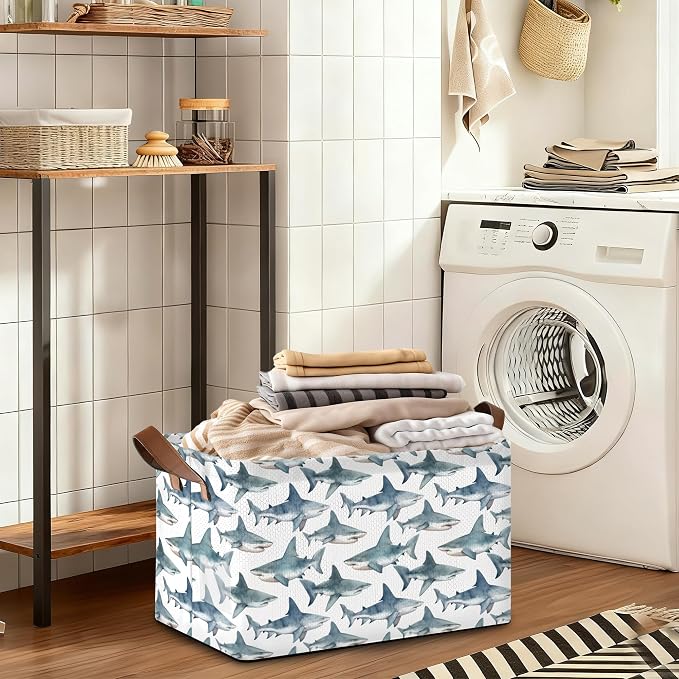Sharks Storage Bin with Handles, Basket Storage Organizer - Image 7