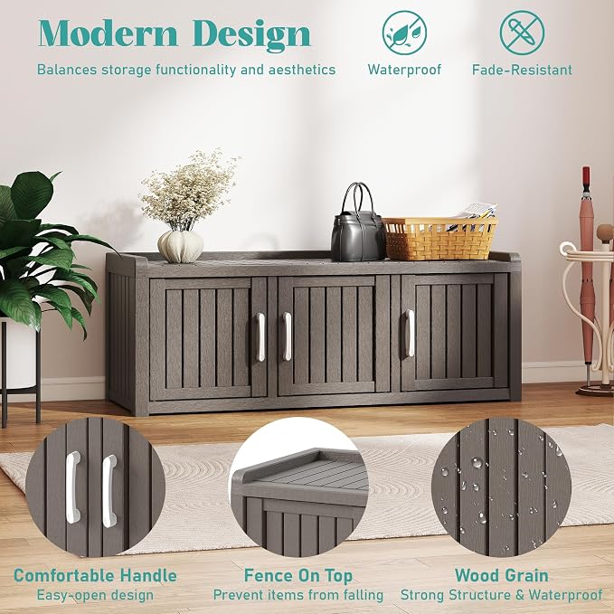 KAMABOKO Shoe Storage Cabinet Waterproof UV-Resistant, Entryway Storage Bench - Image 4