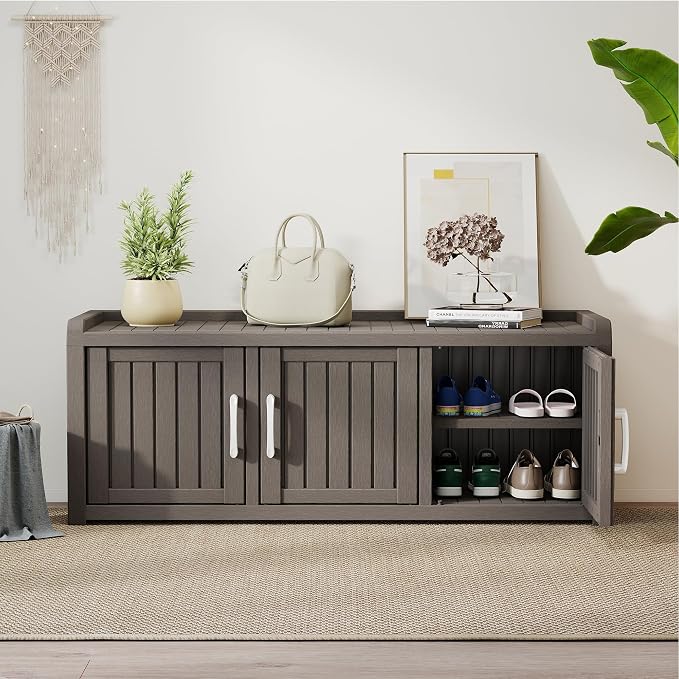 KAMABOKO Shoe Storage Cabinet Waterproof UV-Resistant, Entryway Storage Bench - Image 8