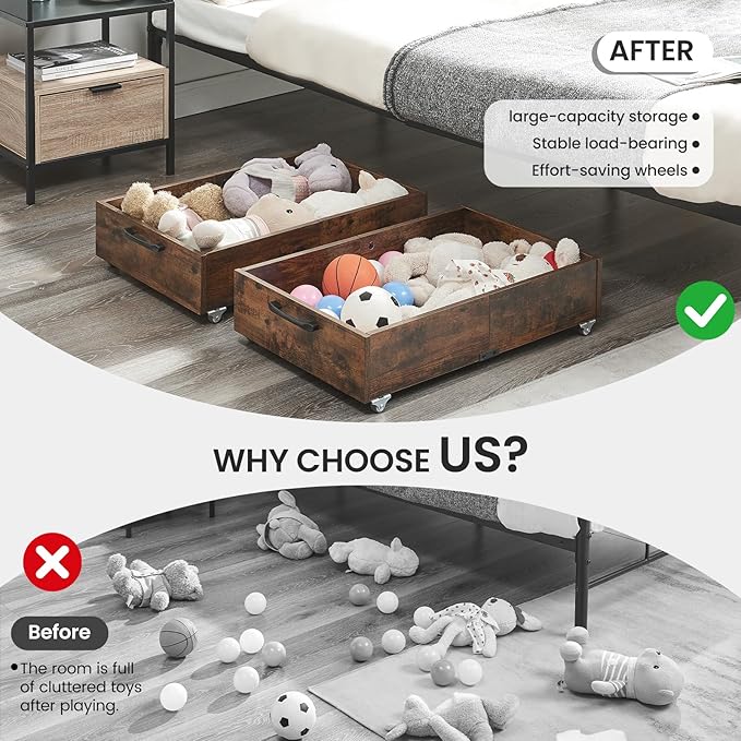 Under Bed Storage with Wheels, Composite Wood Organizer - Image 5