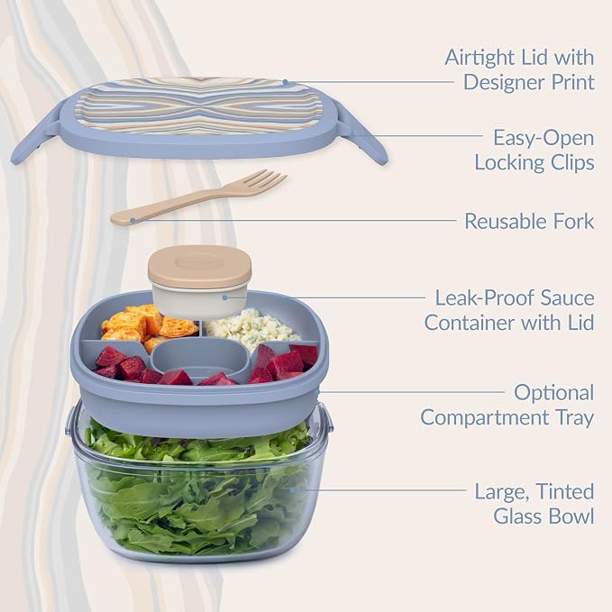 Bentgo Glass Prints All-in-One Salad Container - 61oz Tinted Glass Salad Bowl - Image 5