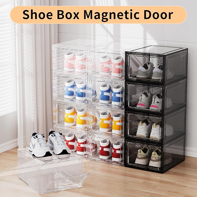 Shoe Storage Boxes Organizers Clear Acrylic Stackable 6 Pack, Shoe Rack & - Image 5