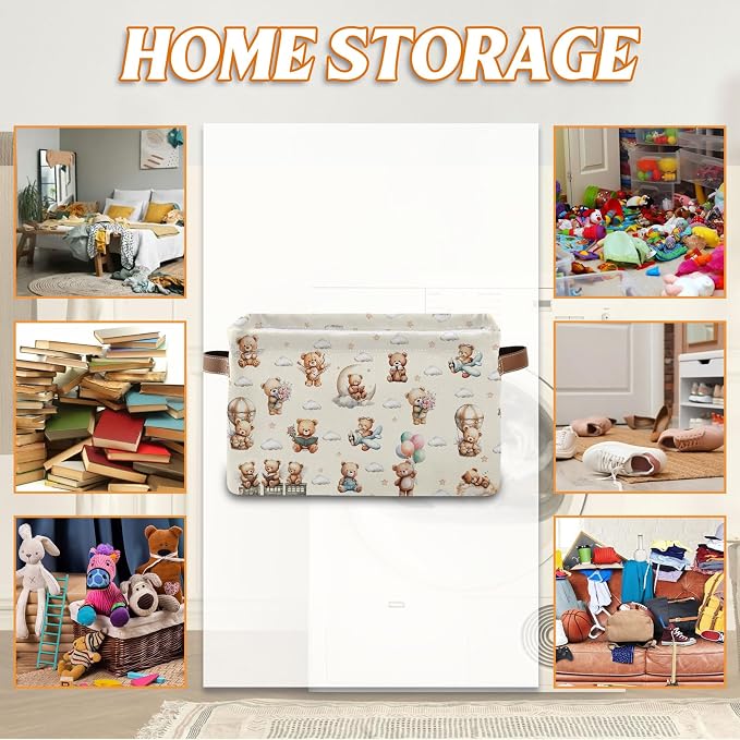 Rectangle Cute Bear Nursery Storage Basket, Collapsible Storage Box Bin - Image 4