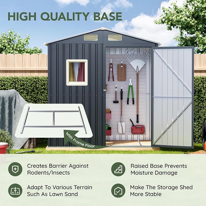 Update Version 6x4 FT Outdoor Metal Storage Shed, Single Door, 1 Clear Window - Image 3