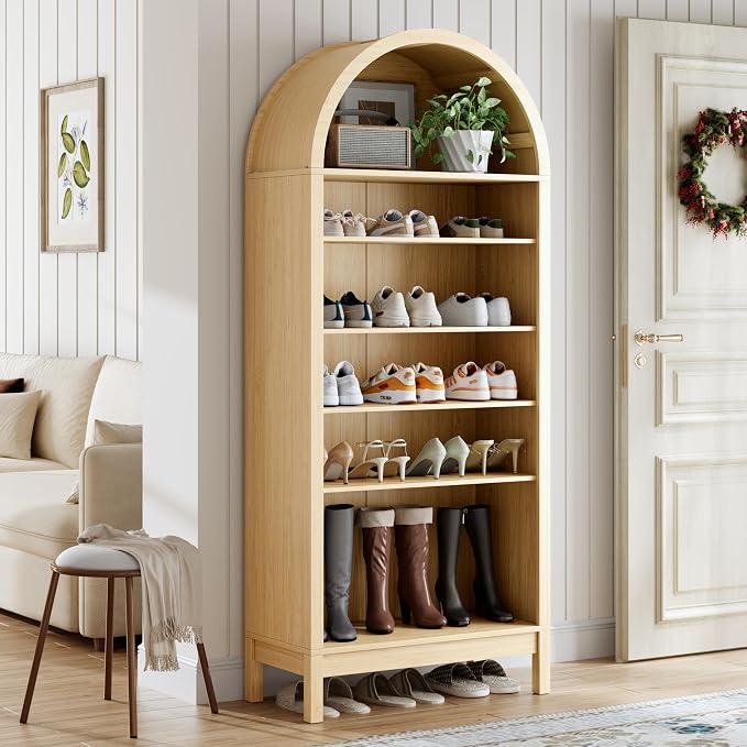 70" Tall Arched Shoe Cabinet, 7-Tier Shoe Rack by BORNOON