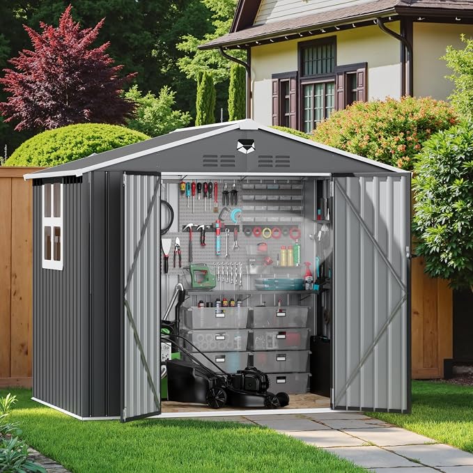 8x6 FT Metal Storage Shed with Window, Outdoor Storage Building, Large Backyard by Sannwsg