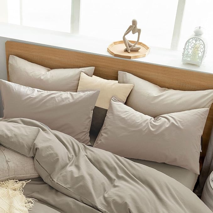 MooMee Bedding Pillowcases Pack of 4 100% Washed Cotton Linen Like Textured - Image 6
