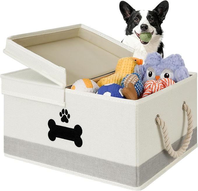 Dog Toy Basket with Double-Open Lid, Divided Dogs Basket by Unknown