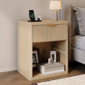 Fluted Nightstand with Charging Station, Bedside Table with Drawers and Open by Boaeatu