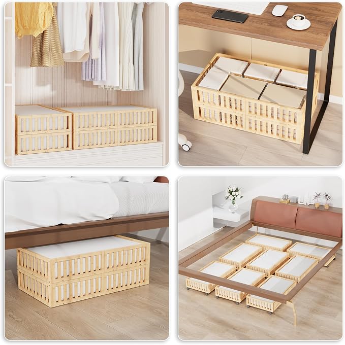 Bamboo Under Bed Storage with Wheels, Rolling Underbed Shoe Organizer Box - Image 5