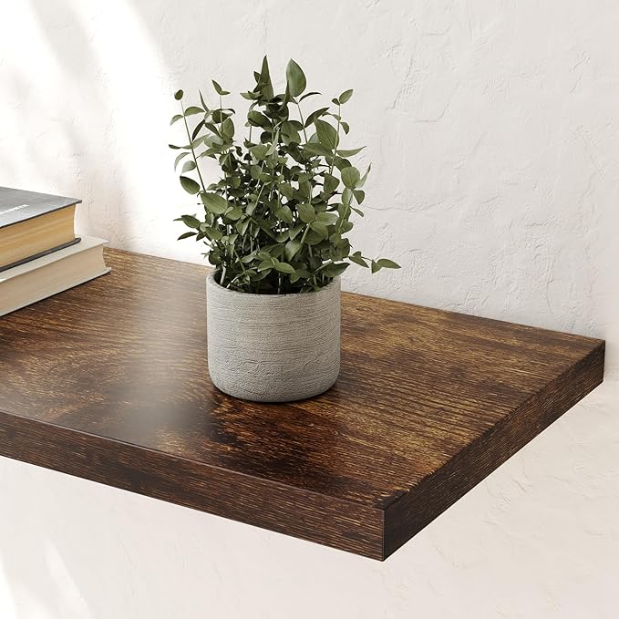Wall Shelf Set of 3, Rustic Brown Floating Shelves 24 in W x 10 in D x 1 in H - Image 4