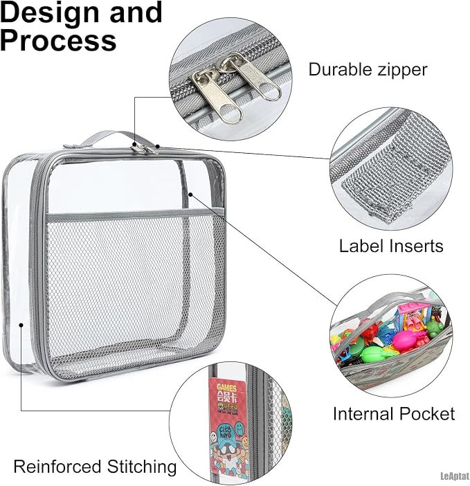 4 Pack Clear PVC Zippered Toy Storage Bags - Image 4