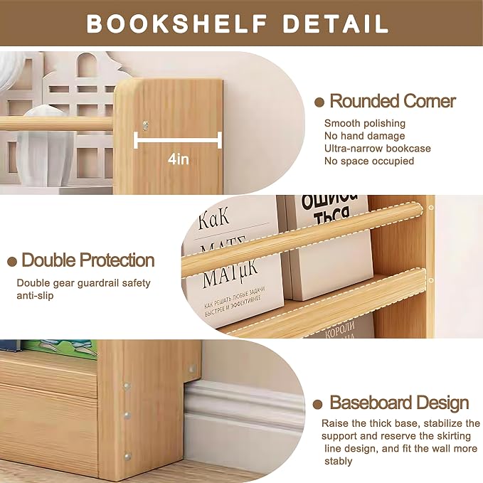 Behind The Door Bookshelf, 6-Tier Wooden Bookcases - Image 5