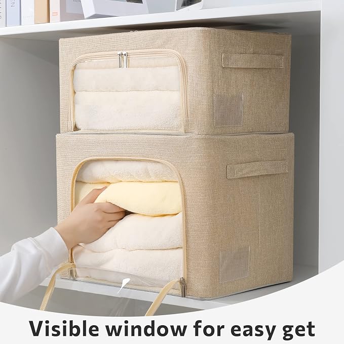 FHSQX 2 Pack Clothes Storage Bins Stackable Metal Frame Storage Box Foldable - Image 6