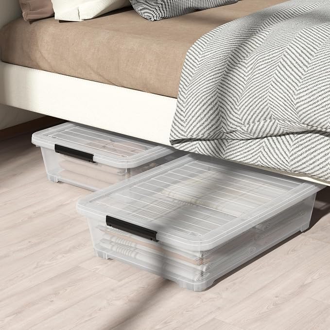 3 Pack 20 Qt Wheeled Latching Storage Box, Stackable Underbed Bin - Image 5