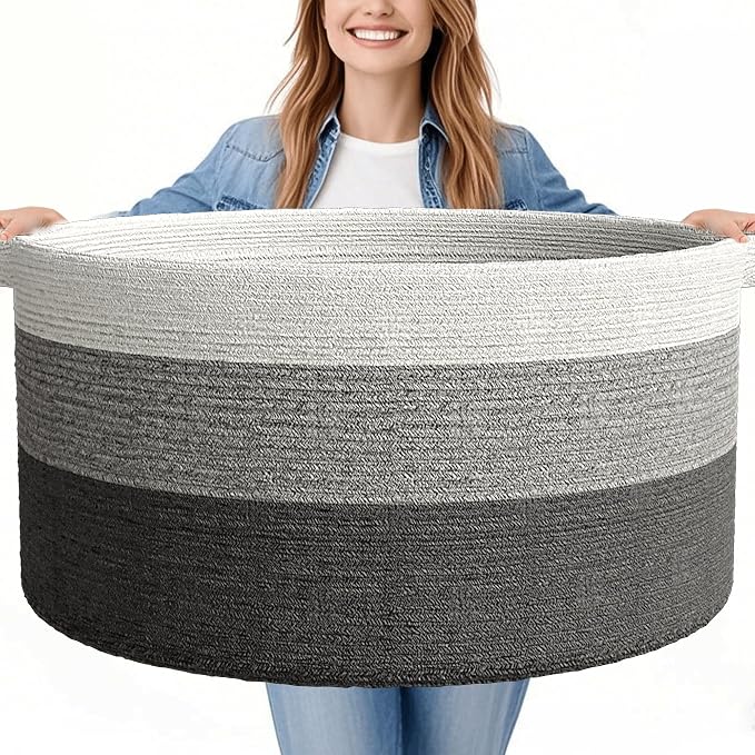 125L Extra Large Blanket Basket, Jumbo Laundry Woven Baskets Decorative Home by GOPAS