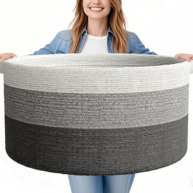 125L Extra Large Blanket Basket, Jumbo Laundry Woven Baskets Decorative Home by GOPAS