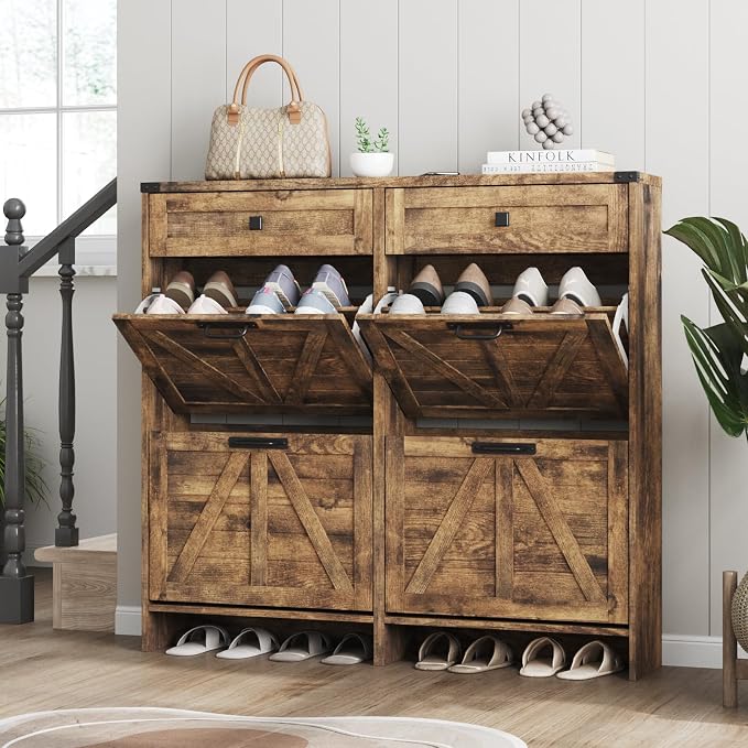 Shoe Cabinet with 4 Flip Drawers & 2 Drawers, Farmhouse Shoe Storage Cabinet by Halitaa