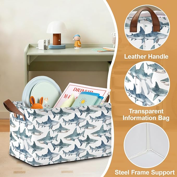 Sharks Storage Bin with Handles, Basket Storage Organizer - Image 3