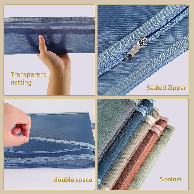 10 Pack Colored Mesh Zipper Pouch Bags, Double-Layer Nylon Puzzle Building - Image 3