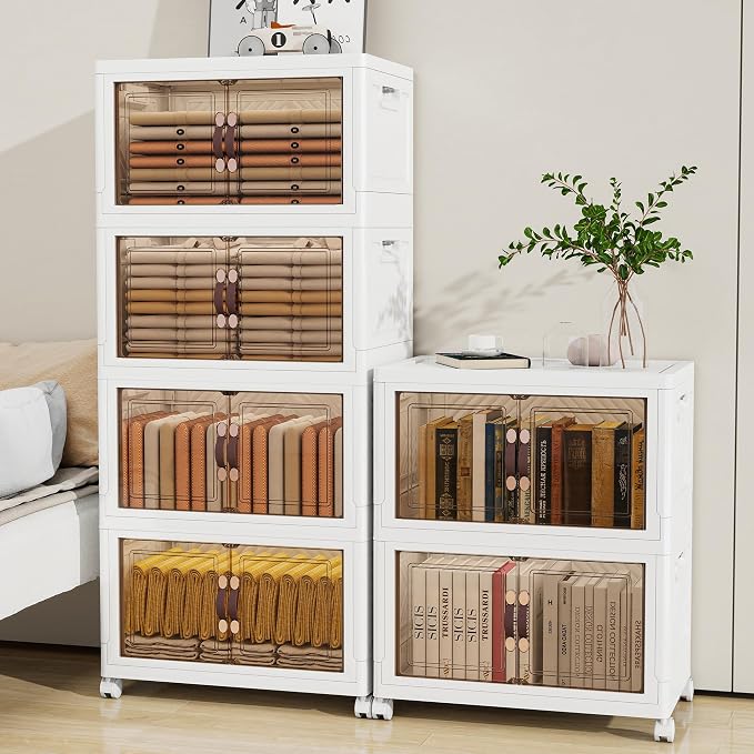 Storage Bins with Lids and Wheels, Collapsible Bathroom Storage Cabinet with - Image 9