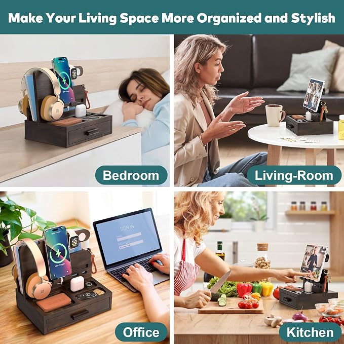 Sephyroth Bamboo Phone Docking Station Nightstand Organizer Bedside Organizer - Image 6
