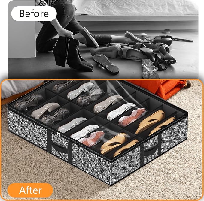 homyfort Under Bed Shoe Storage Organizer Fits 16 Pairs Shoes and 4 Pairs Boots - Image 4