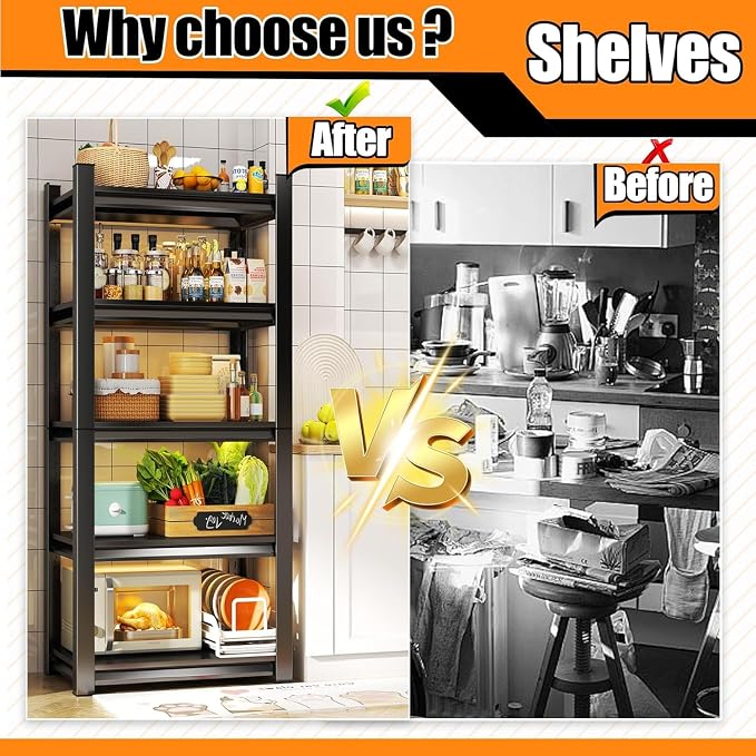 Garage Storage Shelves, 5 Tier Shelving Unit, 40 inch Wide, 18” Deep, 78” Tall - Image 4