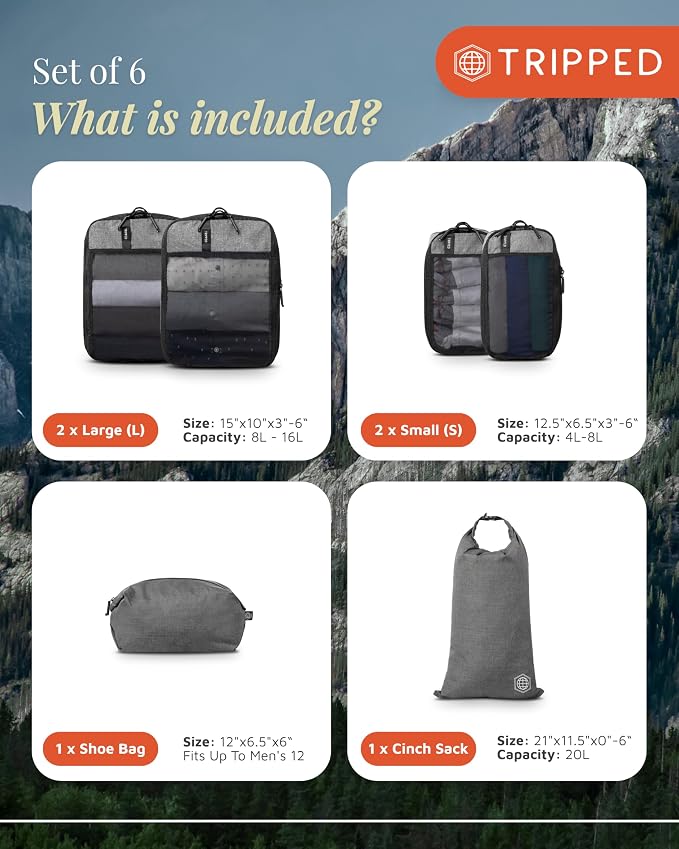 Compression Packing Cubes for Travel by TRIPPED – 6-Piece Premium Set - Image 3