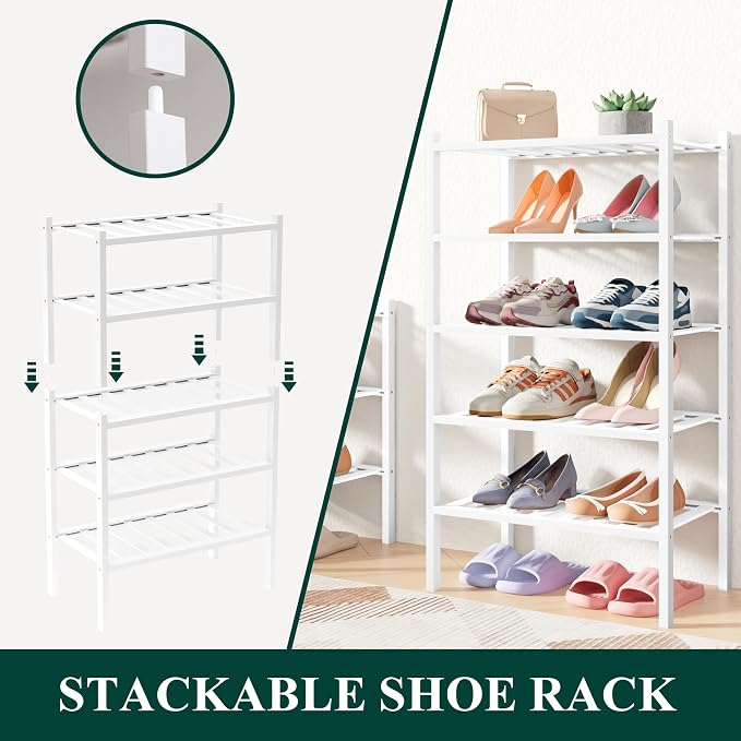 Smiry Bamboo Shoe Rack for Closet, 5 Tier Long Wooden Stackable Shoe Organizer - Image 2
