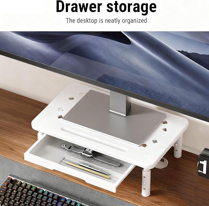 Computer Monitor Stand Riser, Adjustable Height Ergonomic Metal Laptop Stand - Image 2