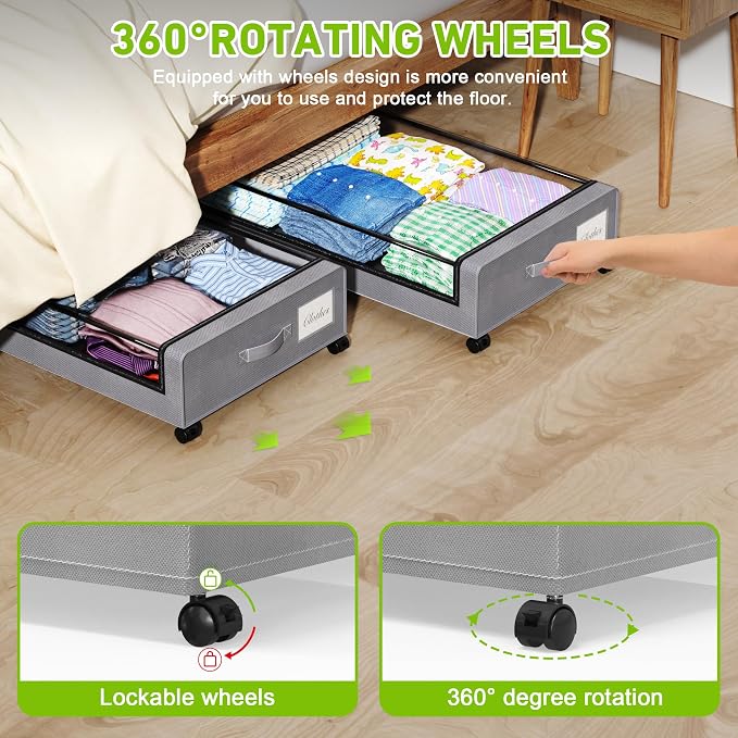 Under Bed Storage with Wheels, XXL 60L Under the Bed Storage Bins, Underbed - Image 3