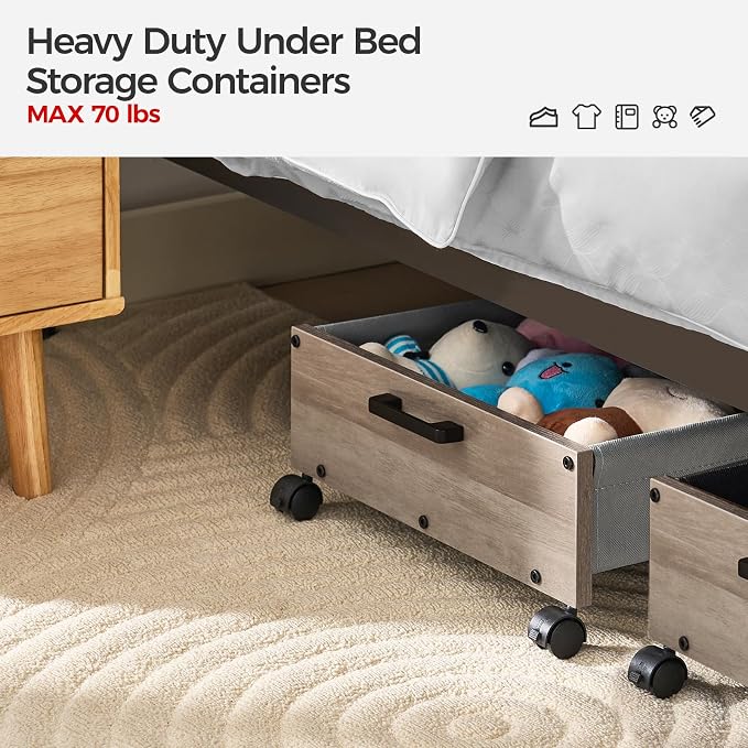 Under Bed Storage with Wheels, Wooden Under Bed Drawers On Wheels, Rolling - Image 4
