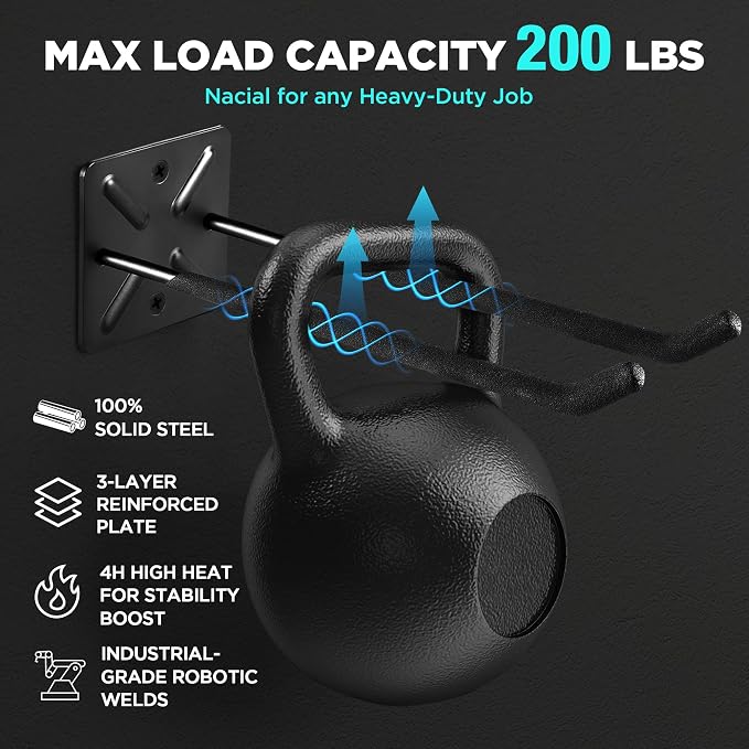 Garage Hooks, Heavy Duty Garage Hook, 12.4 Inch Wall Mount Hangers, Max Load - Image 5