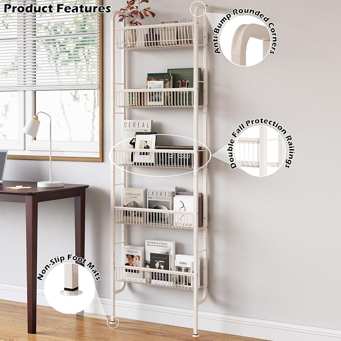 COVAODQ Pantry Spice Rack Narrow Bookshelves Behind The Door - Image 4