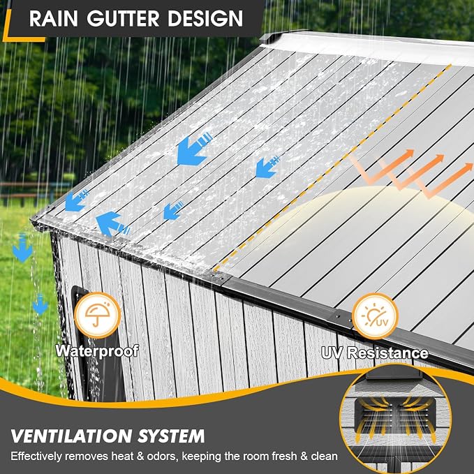 8 x 8 FT Plastic Storage Shed, All-Weather Resin Tool Shed - Image 5