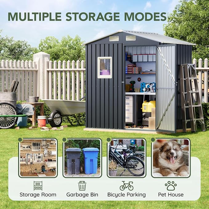 Update Version 6x4 FT Outdoor Metal Storage Shed, Single Door, 1 Clear Window - Image 5