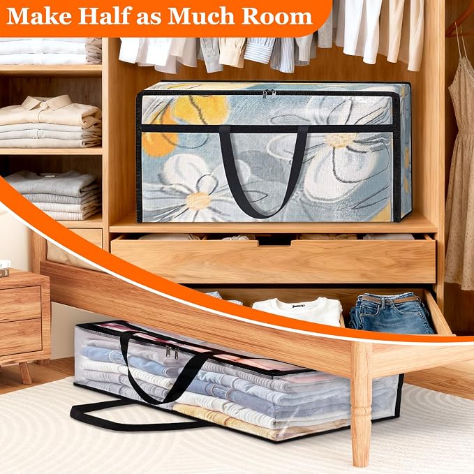 8 Pack Long Clear Storage Bags for Comforter, Clothes & Bedding, Plastic - Image 7