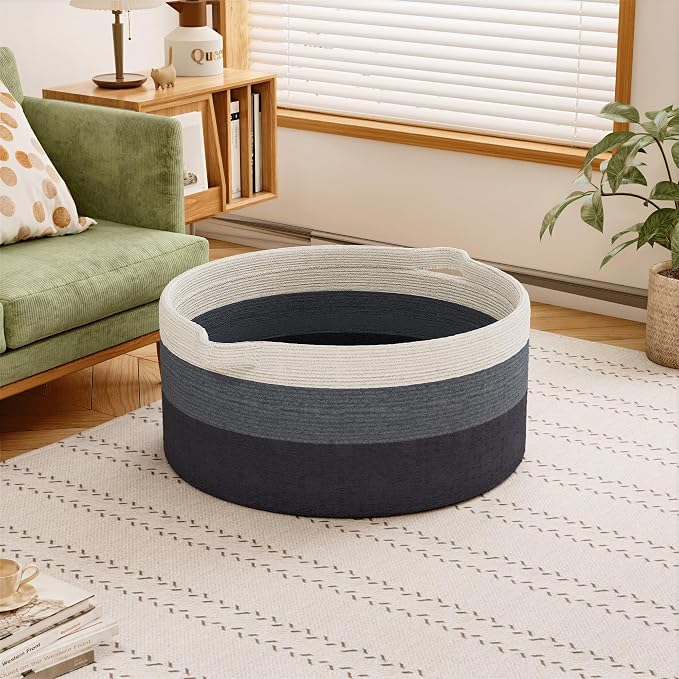 125L Extra Large Blanket Basket, Jumbo Laundry Woven Cotton Rope Basket - Image 2