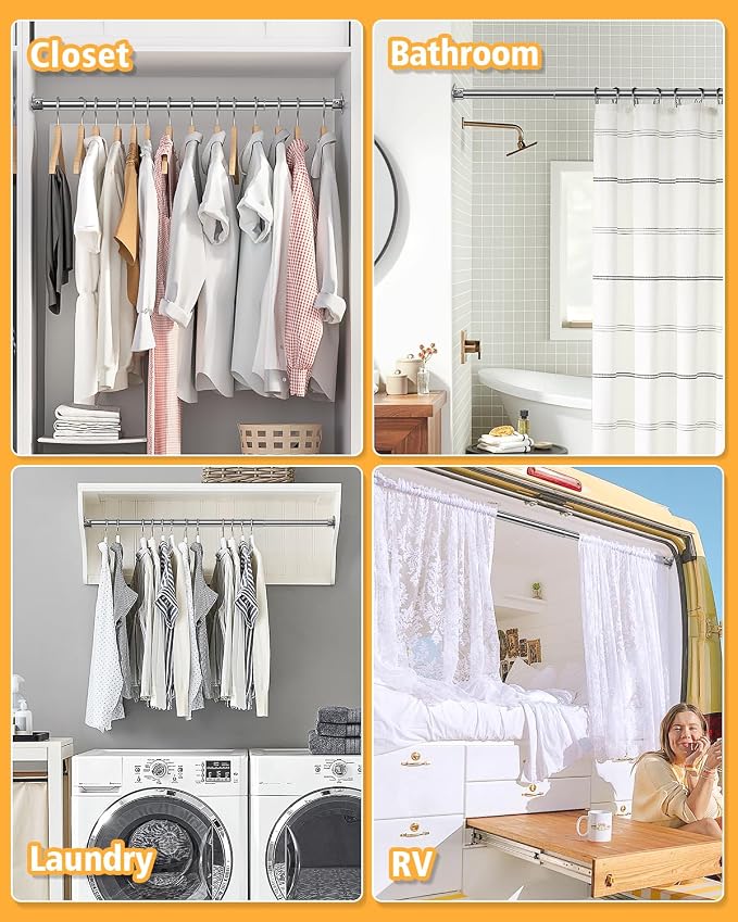 Closet Rod, 17 to 52 Inch Heavy Duty Adjustable Metal Clothing Rack - Image 6