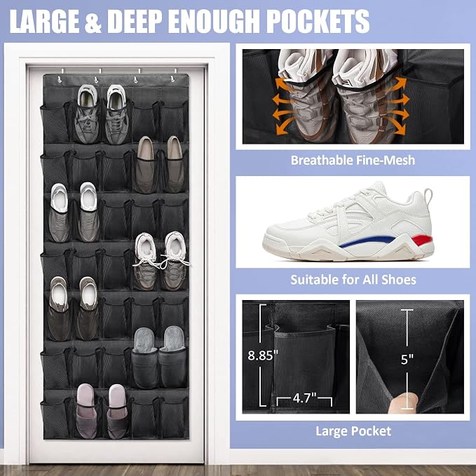 Tiblue Over The Door Shoe Organizers 35 Mesh Pockets Hanging Shoe Organizer - Image 2