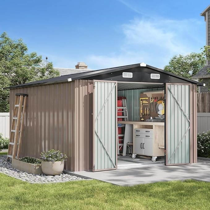 Aoxun 10 x 12FT Shed with Base Utility Garden Galvanized Steel Shed with by Aoxun
