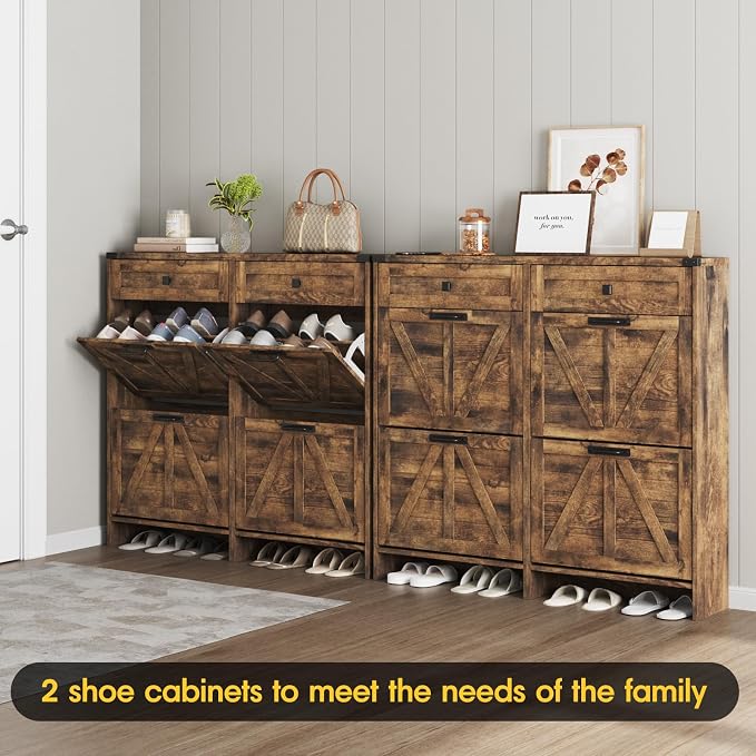 Shoe Cabinet with 4 Flip Drawers & 2 Drawers, Farmhouse Shoe Storage Cabinet - Image 5