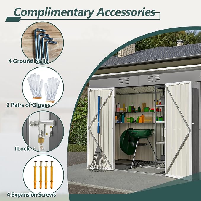 8x4 FT Outdoor Storage Metal Shed - Image 6