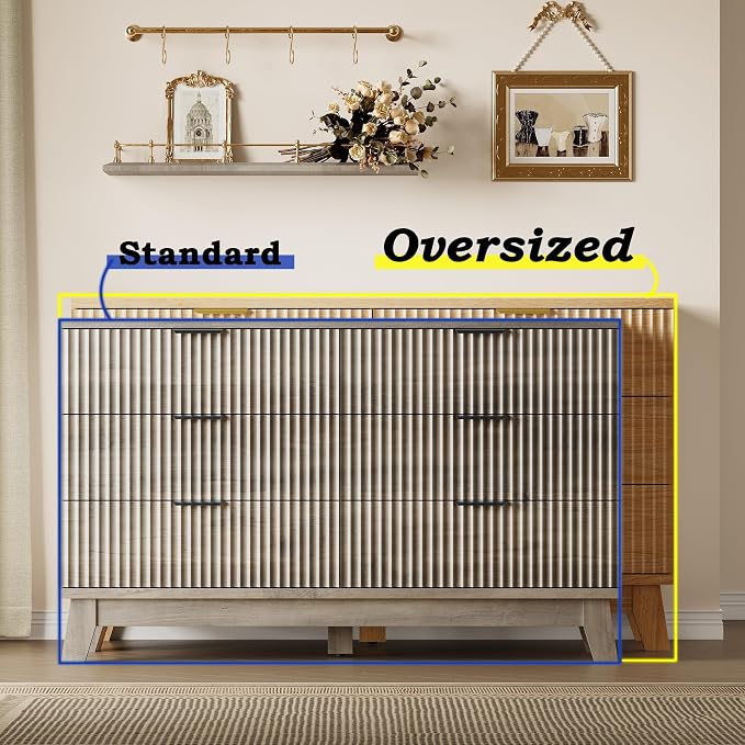 Fluted 6 Drawer Dresser, 47.2" Wide Modern Boho Chest of Drawers, Wooden - Image 3